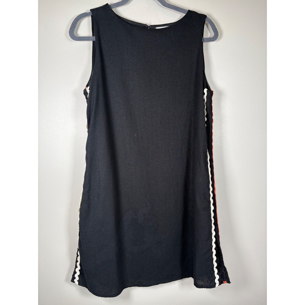 Rachel Zoe Black Linen Blend Ric-Rac Trim Sleeveless Shift Dress Womens Size M